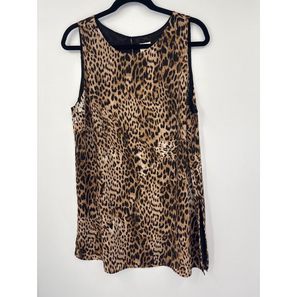 Chico's Sleeveless Animal Print Chiffon Blouse Top Black Tan Sz 2 (12) Large - Picture 2 of 5